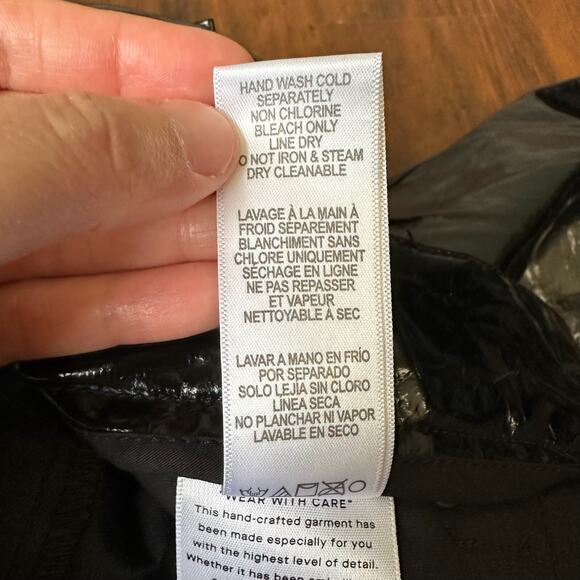 GOOD AMERICAN Faux Leather Pants Black Glossy Crackled HR Flare NWT - Picture 12 of 16